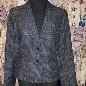 T Tahari Black and Gray Plaid Blazer Suit